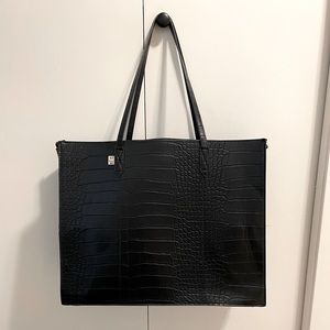 Beis Black Croc Embossed Large Work Tote